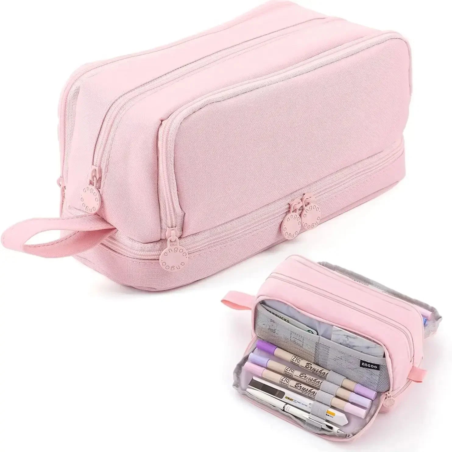 Trousse en toile noire avec compartiment pour règle | Trousse | Étui à double couche pour utilisation scolaire