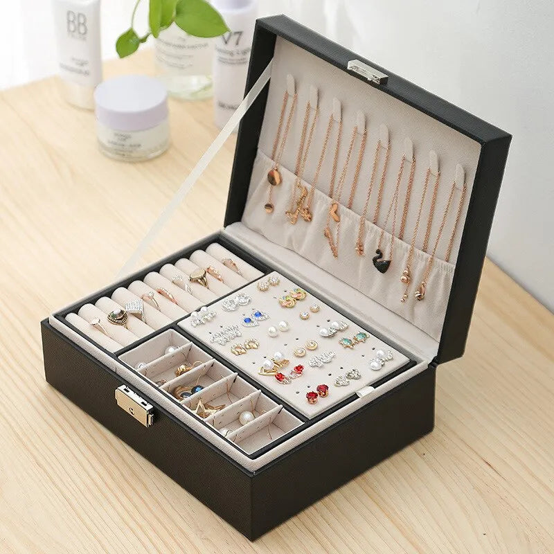 Boîte à bijoux en cuir à double couche