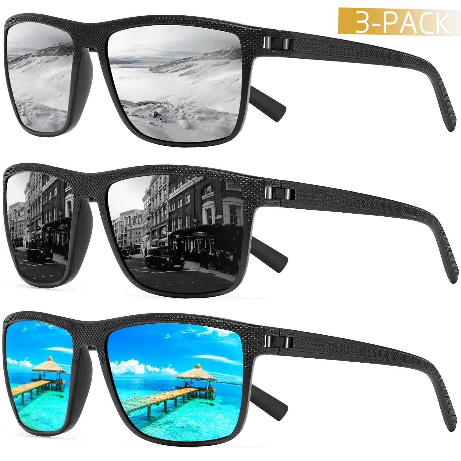 AquaShield Lunettes de Soleil Polarisées 3-Pack – Protégé et Stylé