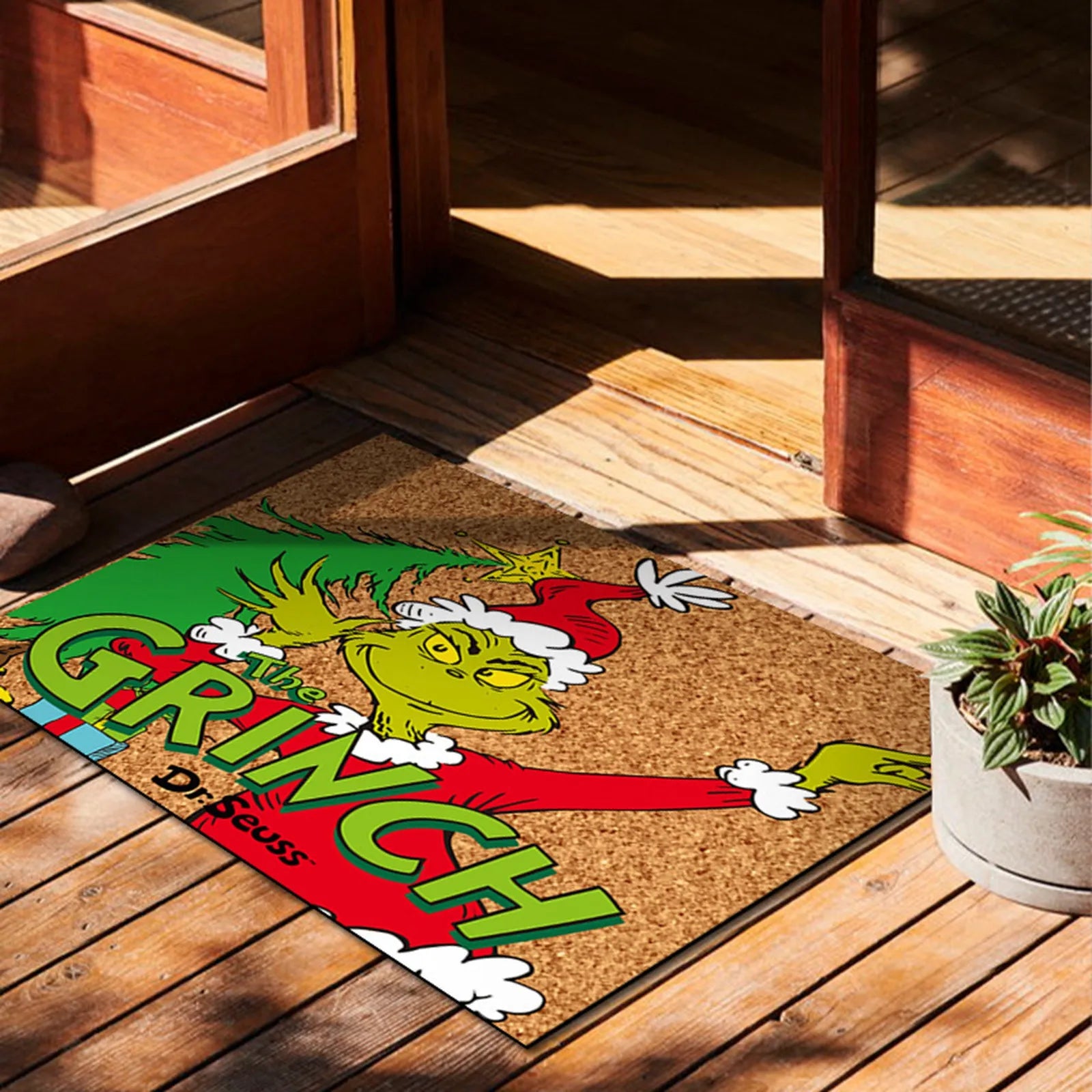Tapis de porte de Noël avec design Grinch - Accueil Joyeux pour les Fêtes