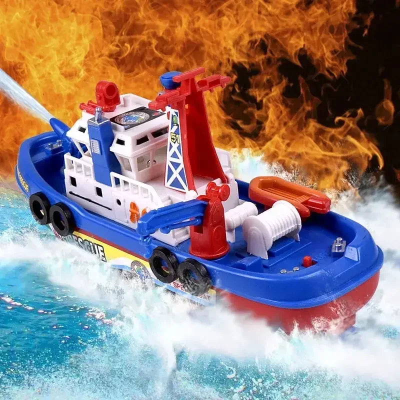 AquaPlay Elite Bateau de Sauvetage Marin | Bateau de pompiers interactif avec lumières et sons pour des aventures aquatiques passionnantes pour les enfants