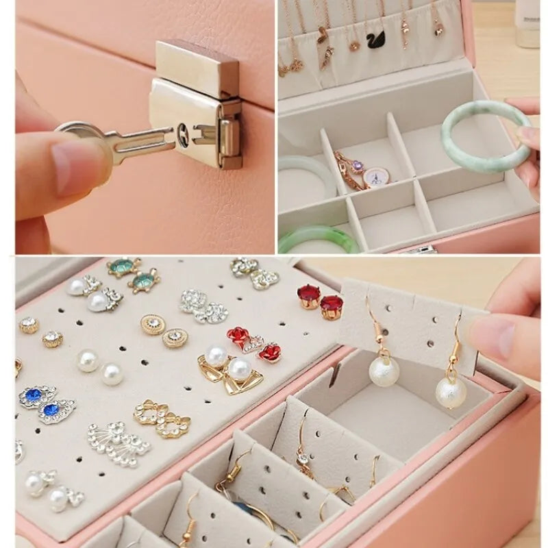 Boîte à bijoux en cuir à double couche
