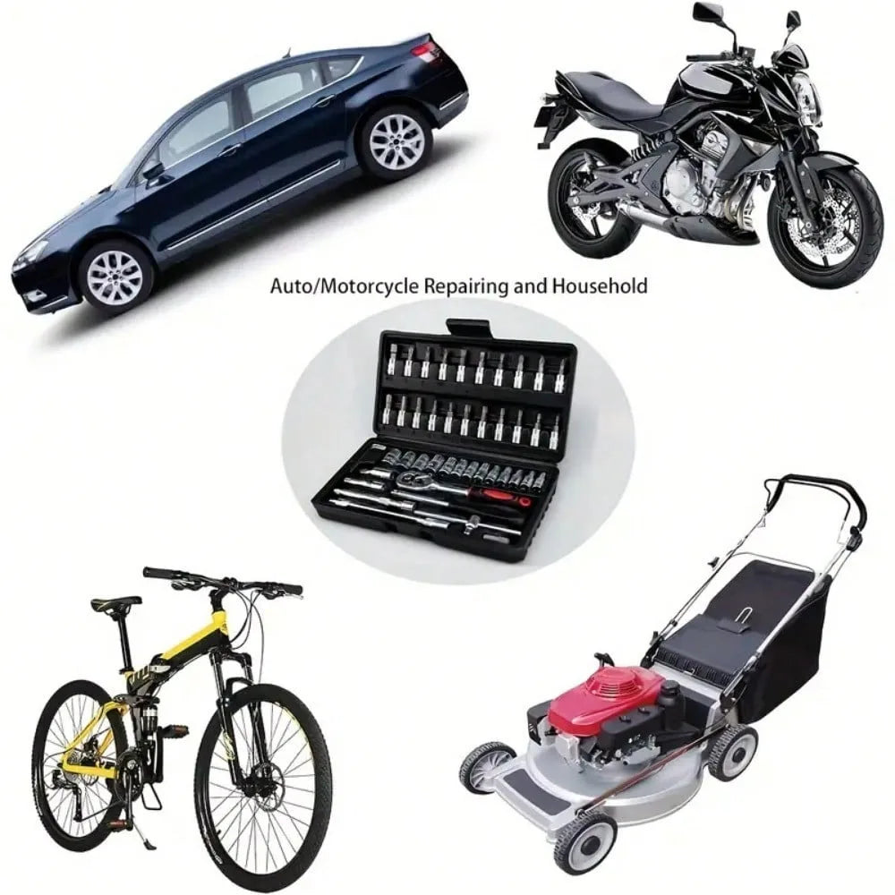 EliteMechanics Ensemble de Clés à Douille de 46 Pièces | Kit de clé à cliquet polyvalent pour réparations professionnelles de voitures et de motos