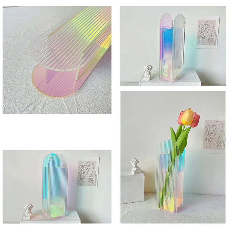AquaLuxe Élégante Vase en Acrylique | Vase à contraste rose et bleu époustouflant pour une décoration intérieure moderne et une touche artistique