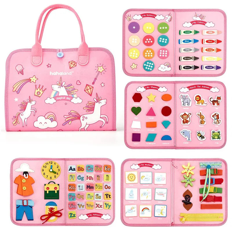 Tableau Sensoriel Montessori Luxe pour Tout-Petits | Tableau d'activités en feutre engageant conçu pour améliorer la motricité fine et l'intelligence sensorielle chez les jeunes enfants, parfait pour l'éducation précoce et des cadeaux réfléchis.
