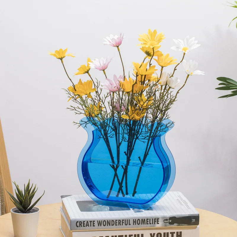 AquaLuxe Élégante Vase en Acrylique | Vase à contraste rose et bleu époustouflant pour une décoration intérieure moderne et une touche artistique