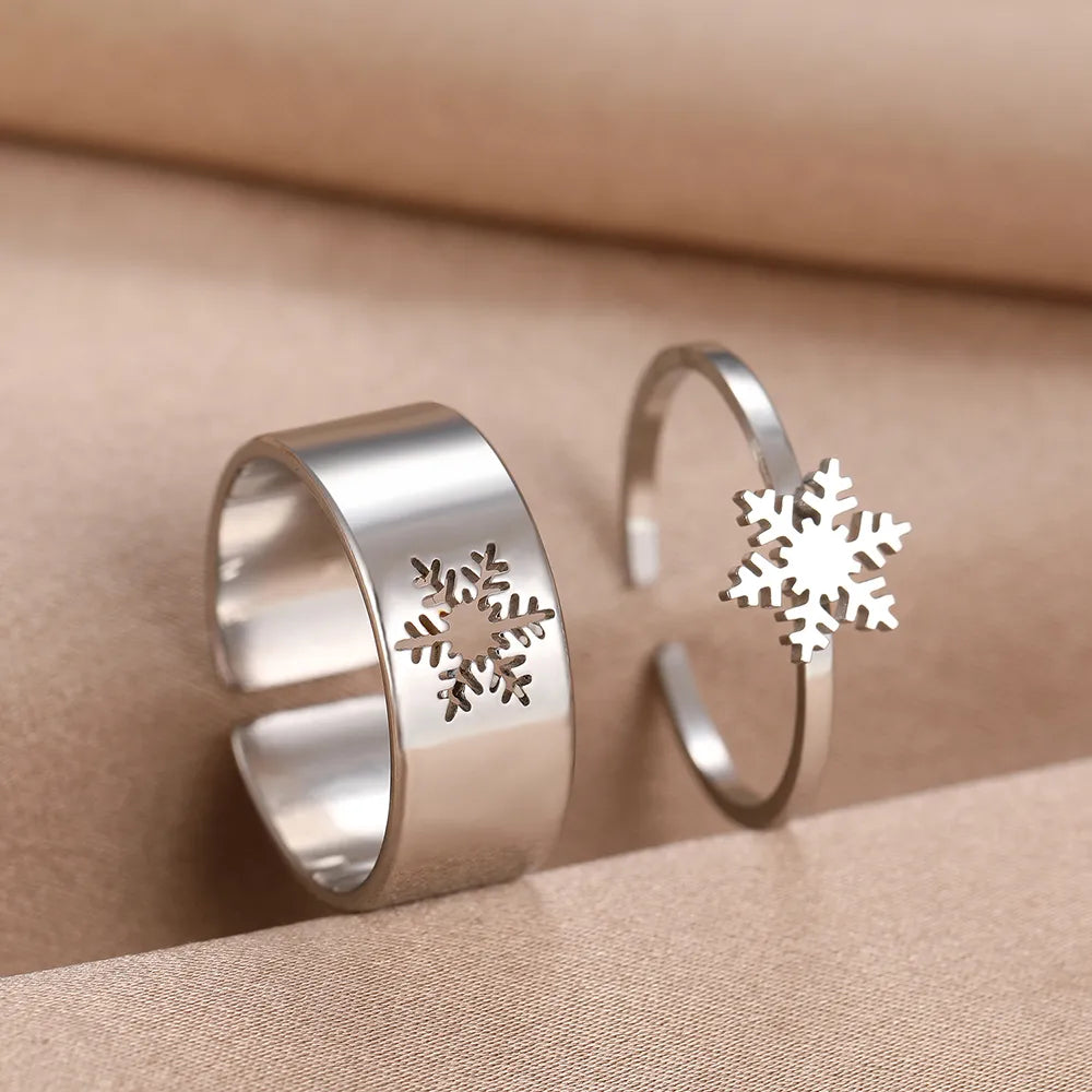 Bague de couple flocon de neige de Noël