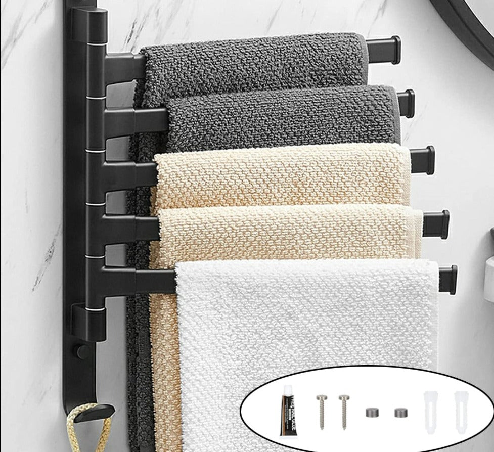LuxuraElegance Porte-serviettes Pivotant | Monté au mur, autocollant et sans perçage pour une expérience de salle de bain raffinée