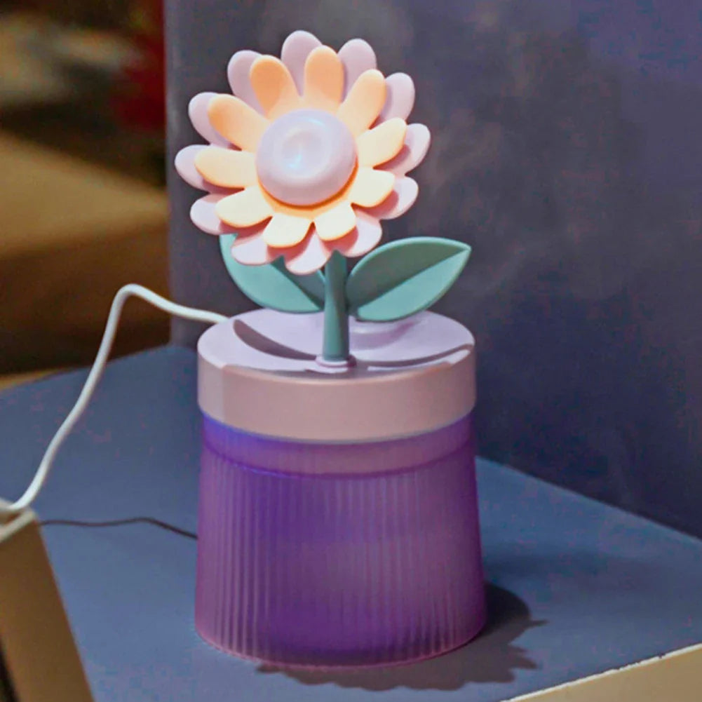 AquaLuxe Serenity Mist Humidificateur | Design floral apaisant avec 7 couleurs LED vives, fonctionnement ultra-silencieux et arrêt automatique pour une ambiance relaxante dans la chambre de bébé.