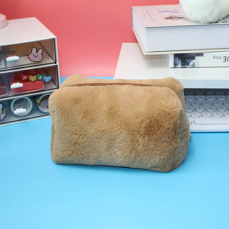 Trousse en peluche avec fermeture éclair | Trousse à crayons | Étui de rangement doux avec grande capacité pour crayons et stylos