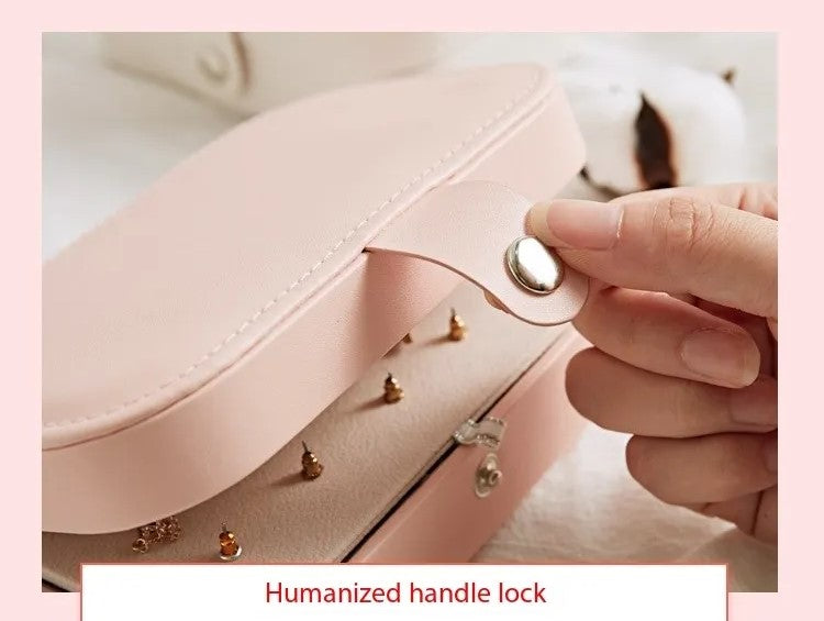 Boîte à bijoux portable en cuir à double couche
