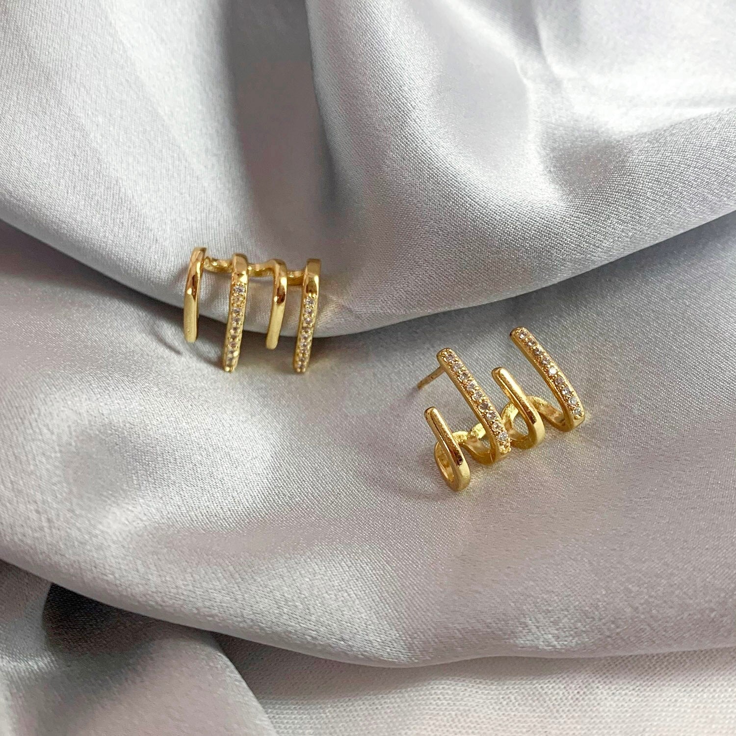 Boucles d'oreilles Illusion avec Quatre Créoles et Zirconia - Zarvia