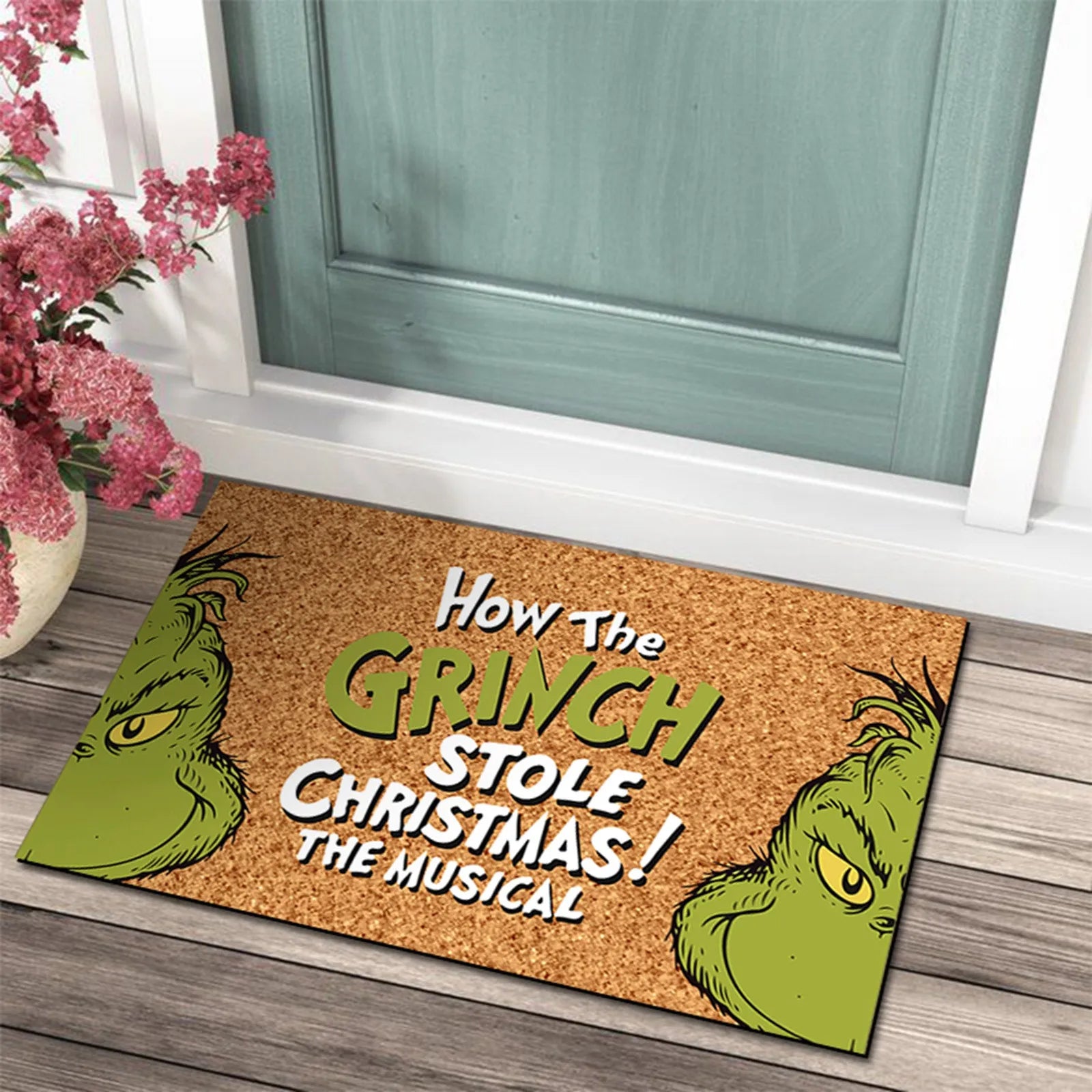 Tapis de porte de Noël avec design Grinch - Accueil Joyeux pour les Fêtes