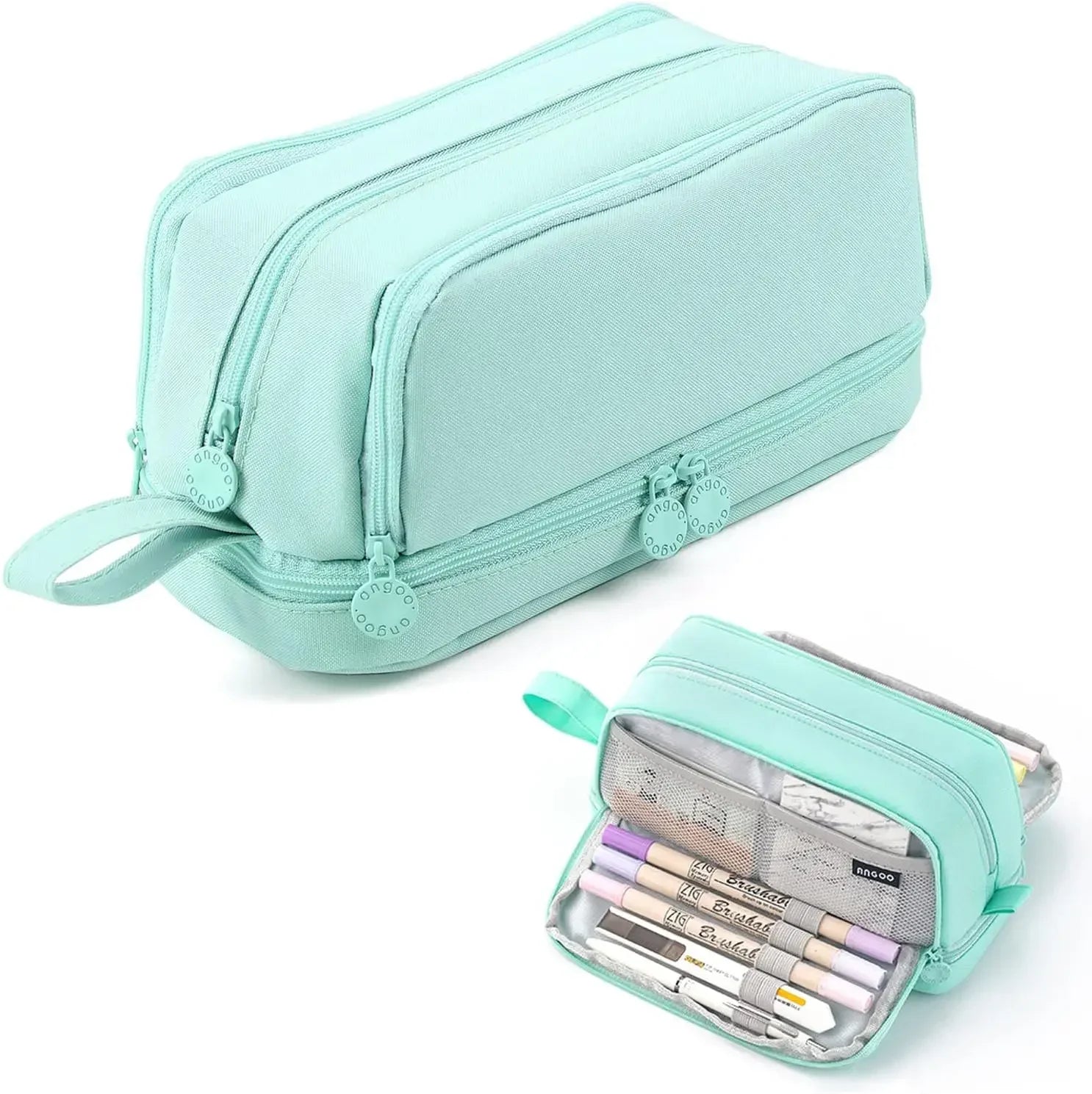 Trousse en toile noire avec compartiment pour règle | Trousse | Étui à double couche pour utilisation scolaire
