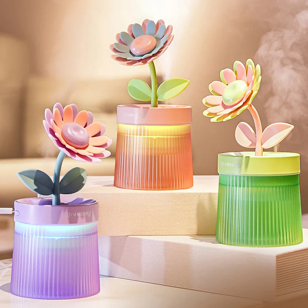 AquaLuxe Serenity Mist Humidificateur | Design floral apaisant avec 7 couleurs LED vives, fonctionnement ultra-silencieux et arrêt automatique pour une ambiance relaxante dans la chambre de bébé.