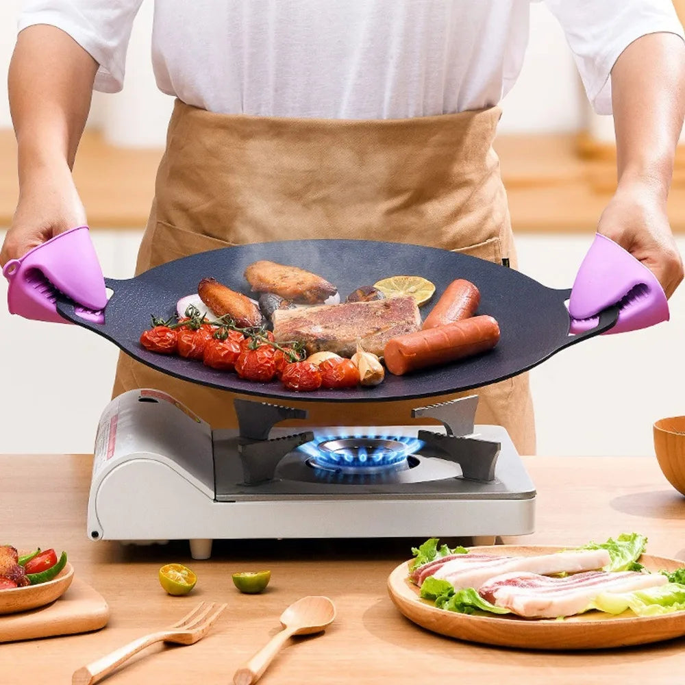 GourmetGrill Luxe Poêle à BBQ Coréenne | Revêtement antiadhésif en pierre médicale avec poignée pour une cuisson, grillade et aventures BBQ sans effort