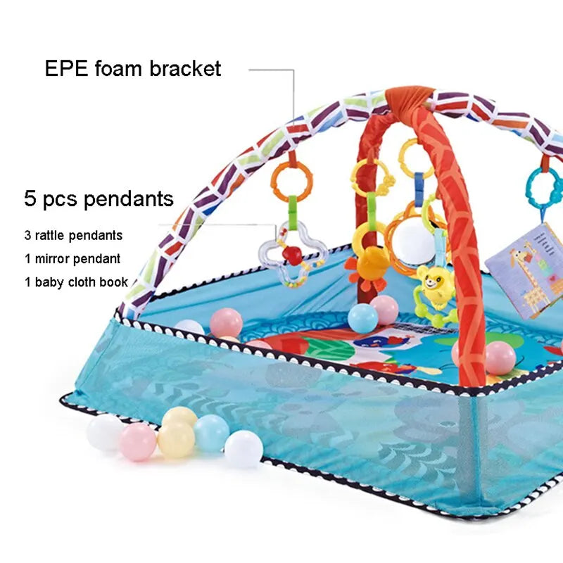 Tapis de Jeu Bébé avec Cadre de Fitness – Éducatif & Tissu Doux – Certifié CE – Tapis d'Activités pour Nouveaux-Nés & Tout-Petits