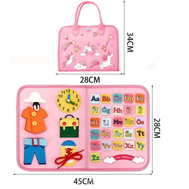 Tableau Sensoriel Montessori Luxe pour Tout-Petits | Tableau d'activités en feutre engageant conçu pour améliorer la motricité fine et l'intelligence sensorielle chez les jeunes enfants, parfait pour l'éducation précoce et des cadeaux réfléchis.