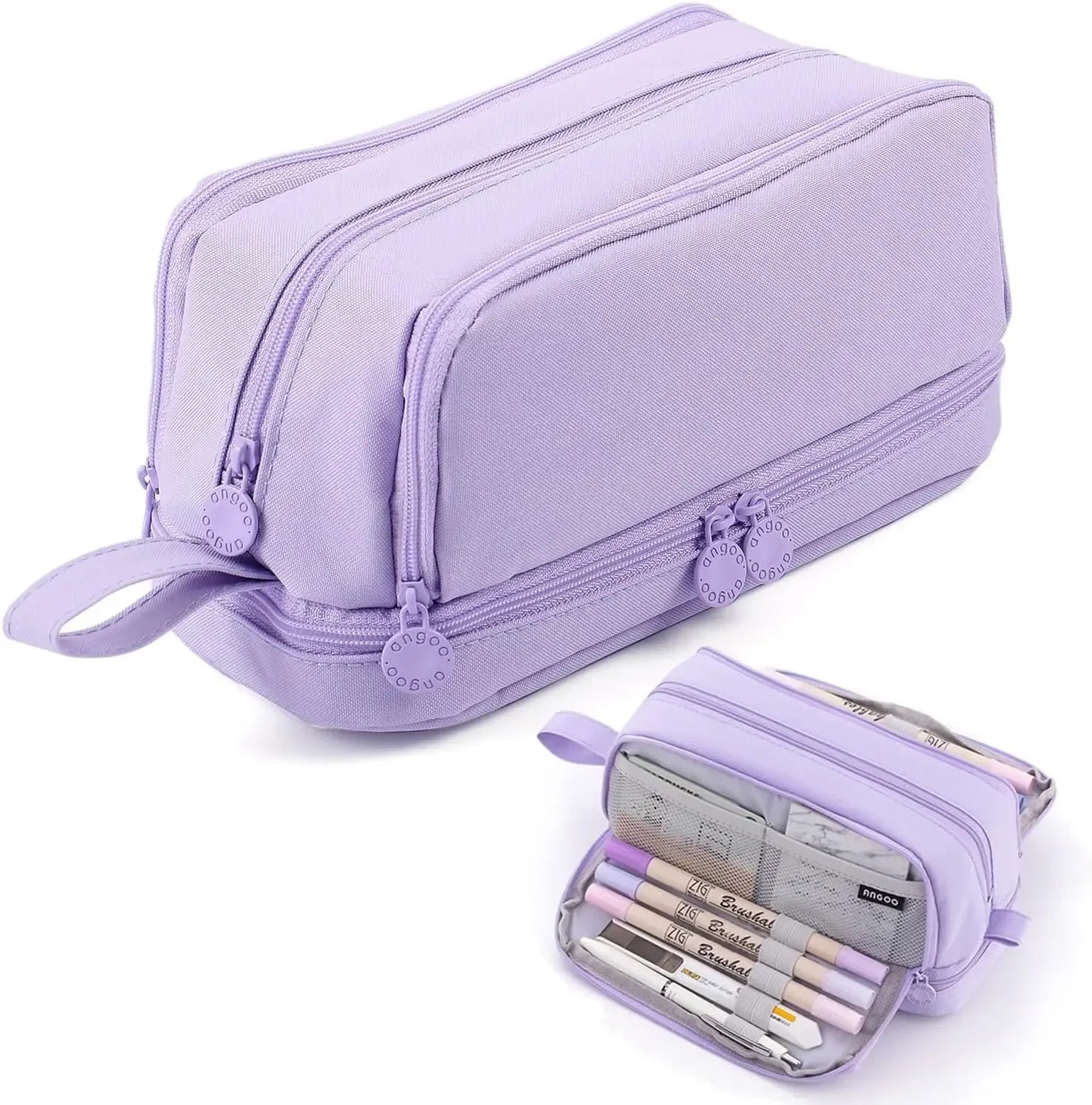 Trousse en toile noire avec compartiment pour règle | Trousse | Étui à double couche pour utilisation scolaire