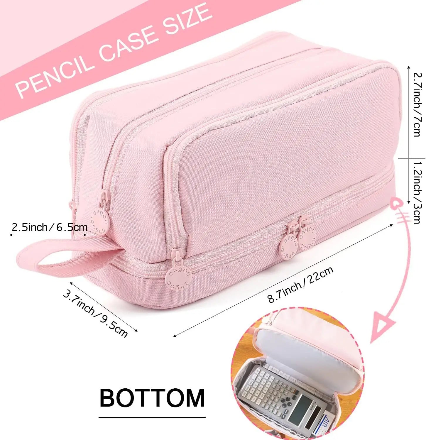 Trousse en toile noire avec compartiment pour règle | Trousse | Étui à double couche pour utilisation scolaire