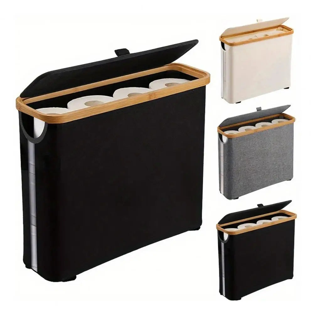 Panier de rangement élégant pour papier toilette LuxeNest | Support pliable stylé avec couvercle pour une salle de bain organisée et élégante