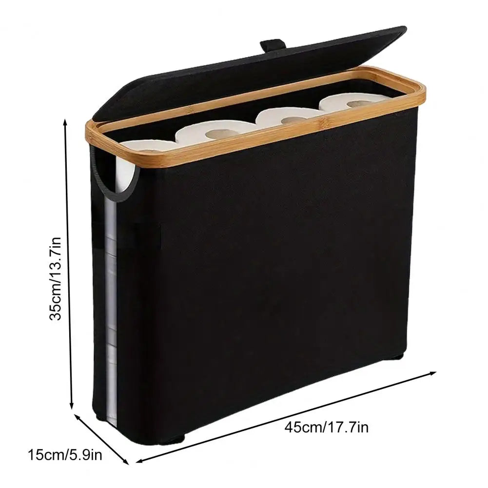 Panier de rangement élégant pour papier toilette LuxeNest | Support pliable stylé avec couvercle pour une salle de bain organisée et élégante