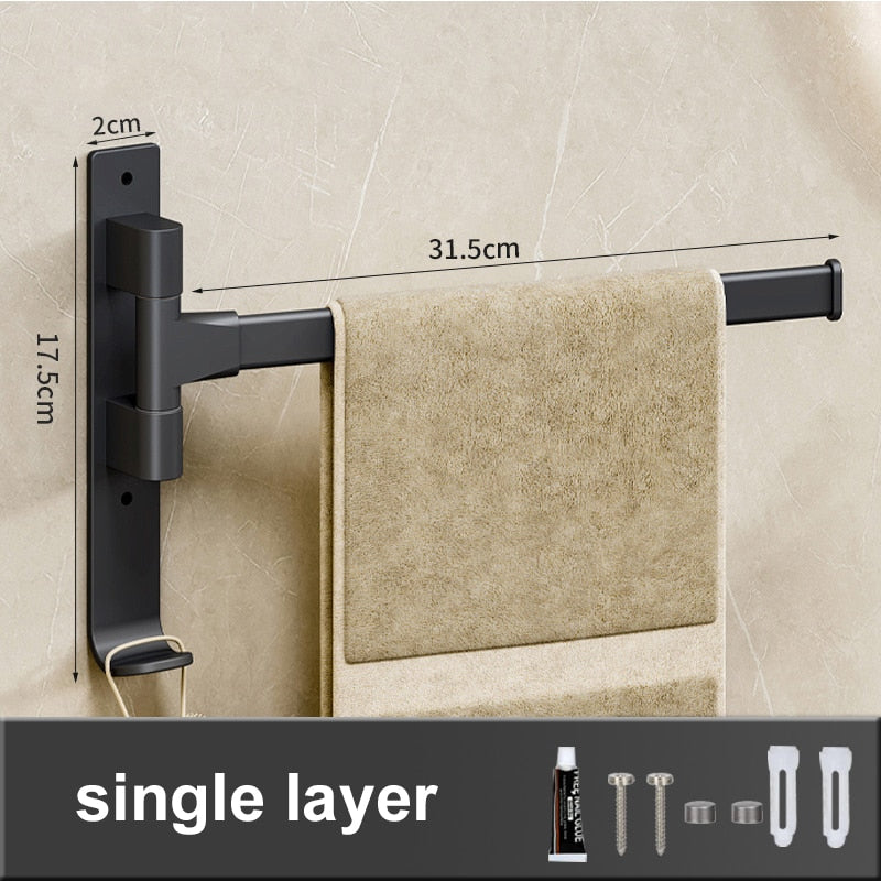 LuxuraElegance Porte-serviettes Pivotant | Monté au mur, autocollant et sans perçage pour une expérience de salle de bain raffinée