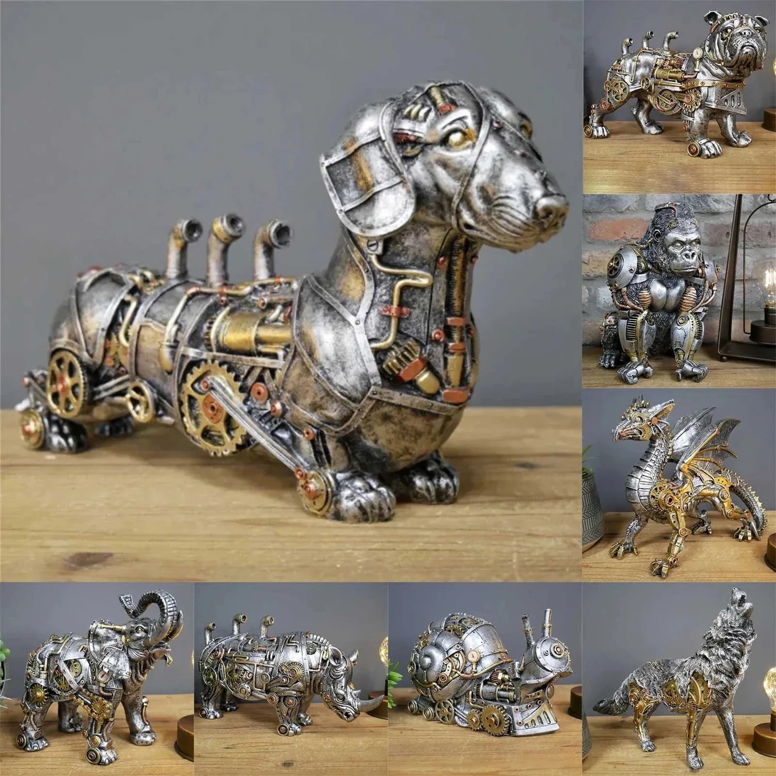 ArtisanForge Steampunk Sculpture Animale | Impressionnant ornement animal mécanique qui enrichit la décoration industrielle chic avec une élégance artistique unique