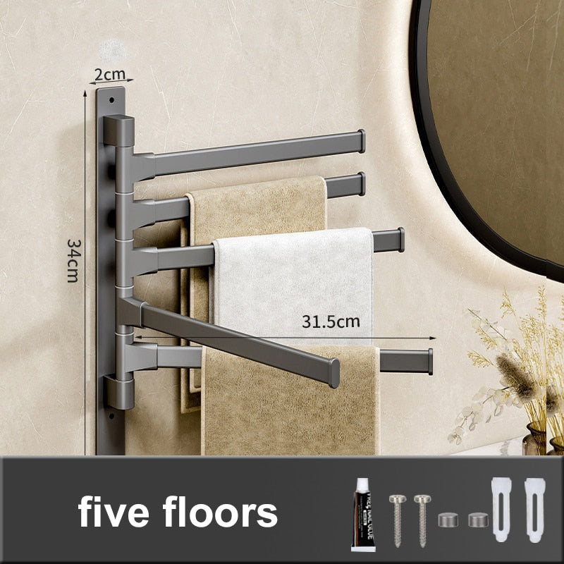 LuxuraElegance Porte-serviettes Pivotant | Monté au mur, autocollant et sans perçage pour une expérience de salle de bain raffinée