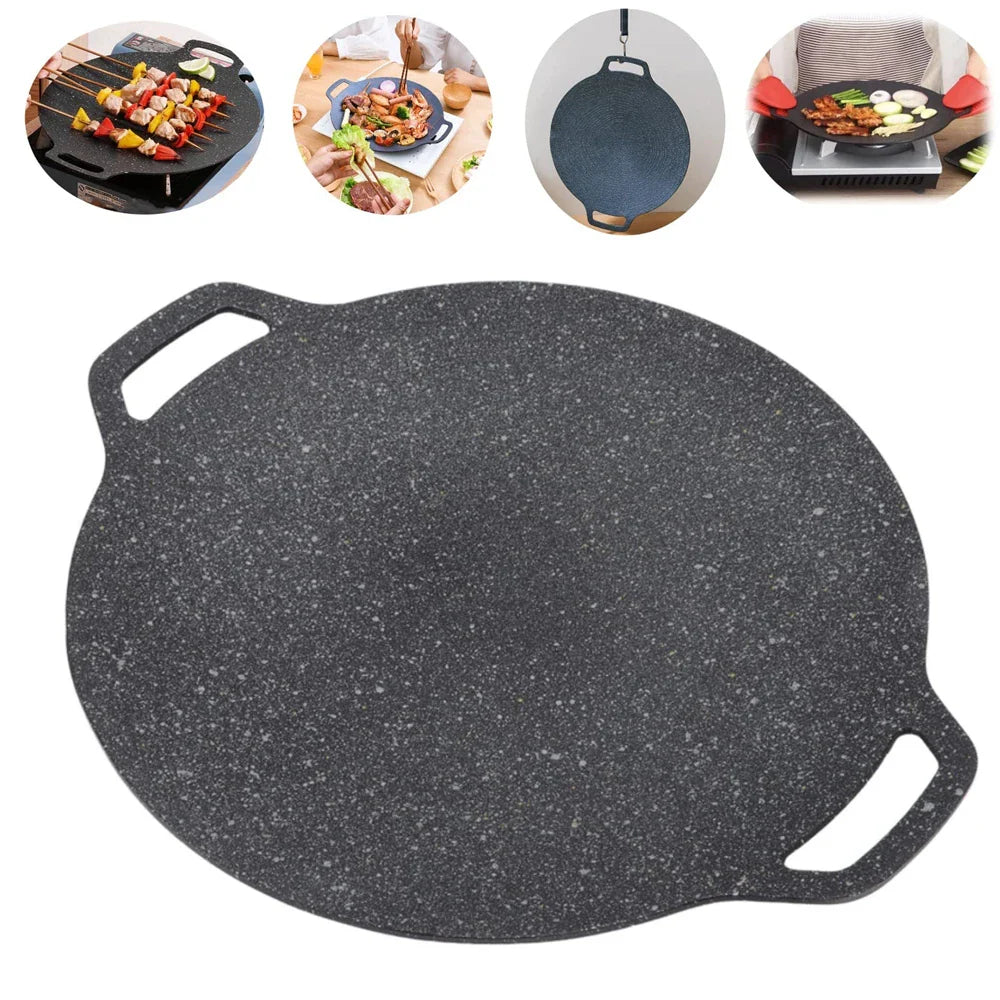 GourmetGrill Luxe Poêle à BBQ Coréenne | Revêtement antiadhésif en pierre médicale avec poignée pour une cuisson, grillade et aventures BBQ sans effort