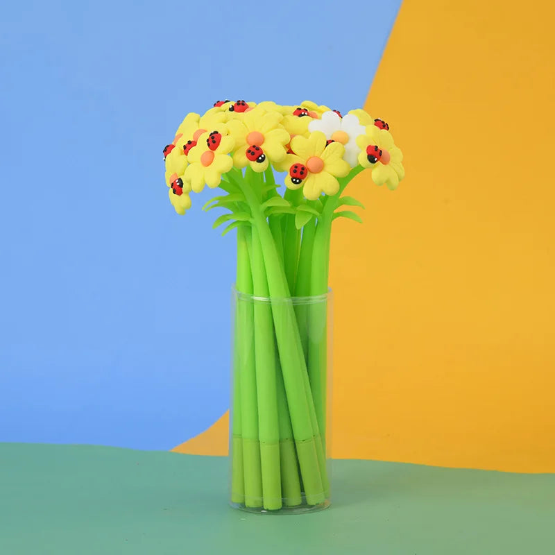 3x stylos gel en forme de fleur | Stylos | Fournitures d'écriture Kawaii pour enfants ou comme petits prix