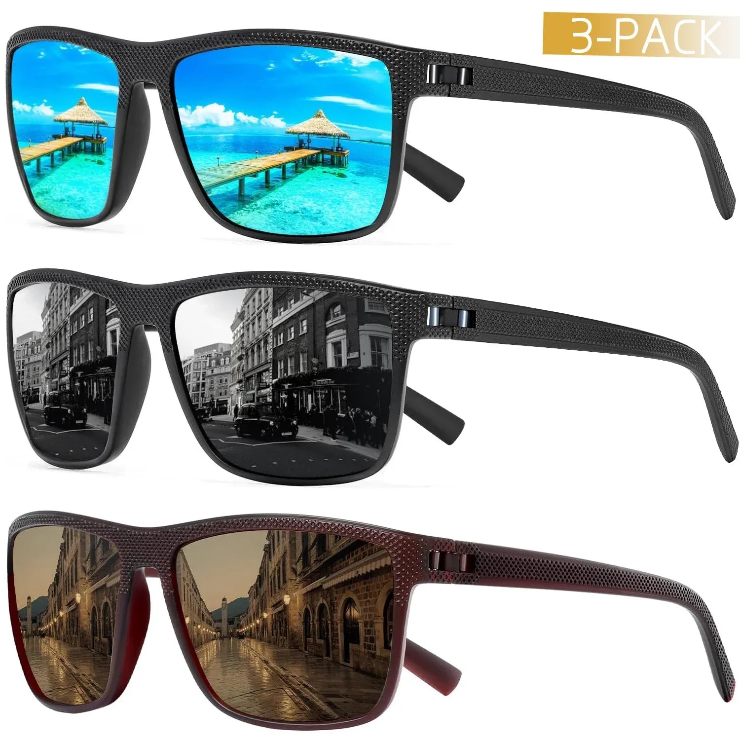 AquaShield Lunettes de Soleil Polarisées 3-Pack – Protégé et Stylé