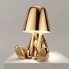 LuxeLoom Lampe de table Thinking Man Little Golden Man | Veilleuse rechargeable & Ornement décoratif d'inspiration italienne pour la décoration de la chambre à coucher