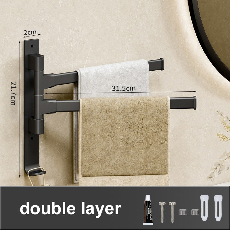 LuxuraElegance Porte-serviettes Pivotant | Monté au mur, autocollant et sans perçage pour une expérience de salle de bain raffinée