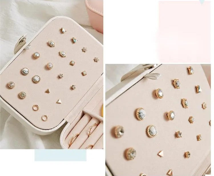 Boîte à bijoux portable en cuir à double couche