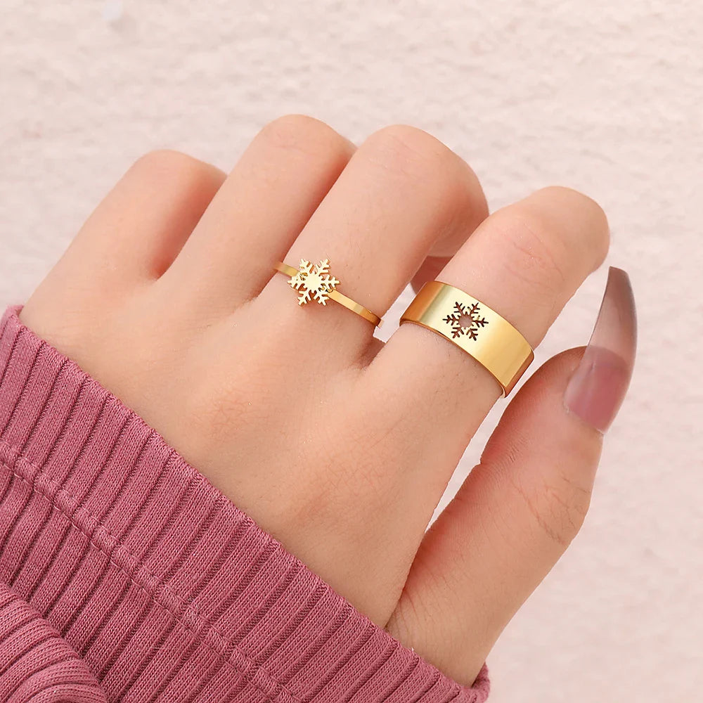 Bague de couple flocon de neige de Noël