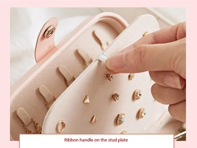 Boîte à bijoux portable en cuir à double couche