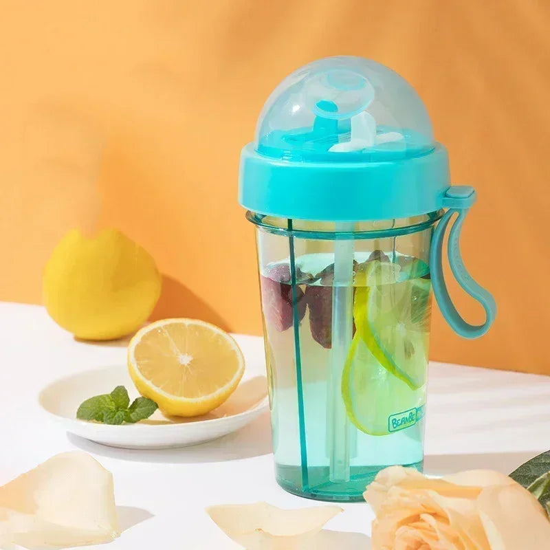 AquaBelle Luxe Bouteille d'Eau à Double Compartiment | Gobelet à Double Pailles Élégant et Portable pour Étudiants et Amateurs de Sports en Plein Air