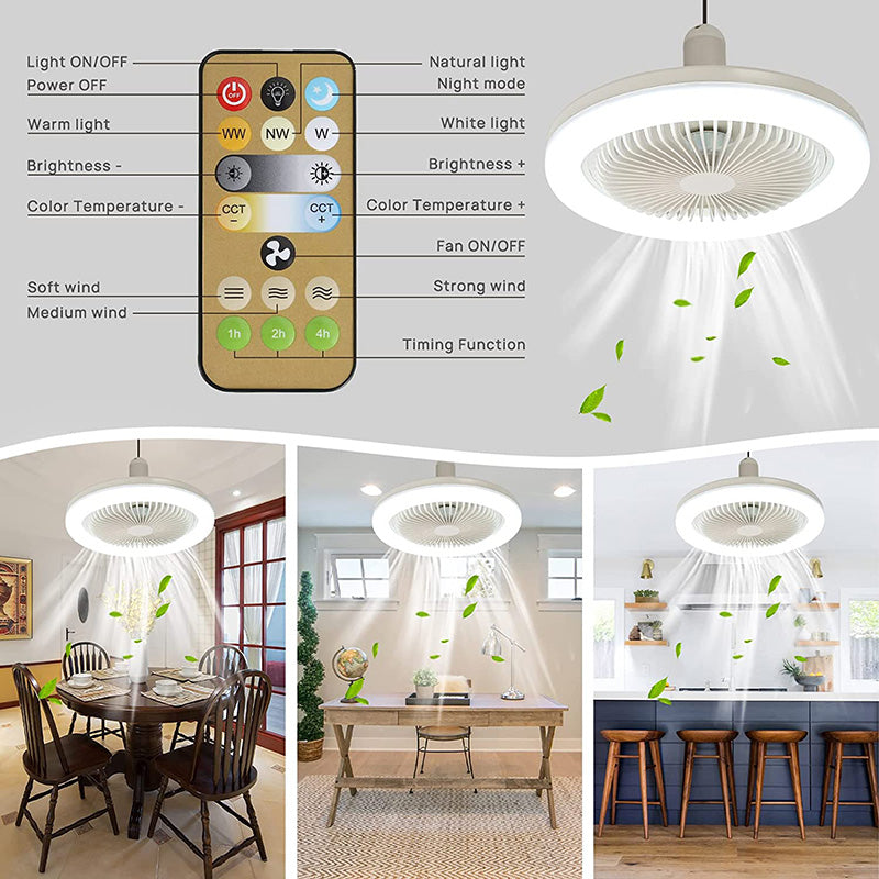 Ventilateur de Plafond avec Lumière, Vissage dans Chaque Douille, avec Télécommande