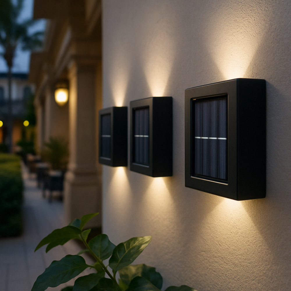 SolarGlow™ Lampes Murales Solaires LED – Sans Fil, Résistantes aux Intempéries & Ambiance Lumineuse pour Espaces Extérieurs