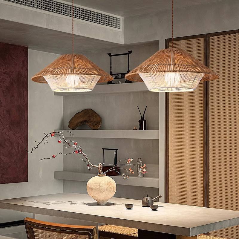 Suspension en osier japonais pour décoration intérieure bohème et éclairage de salle à manger