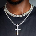 UrbanLuxe – Collier pour hommes et femmes, chaîne Cuban Link double avec croix – 14mm