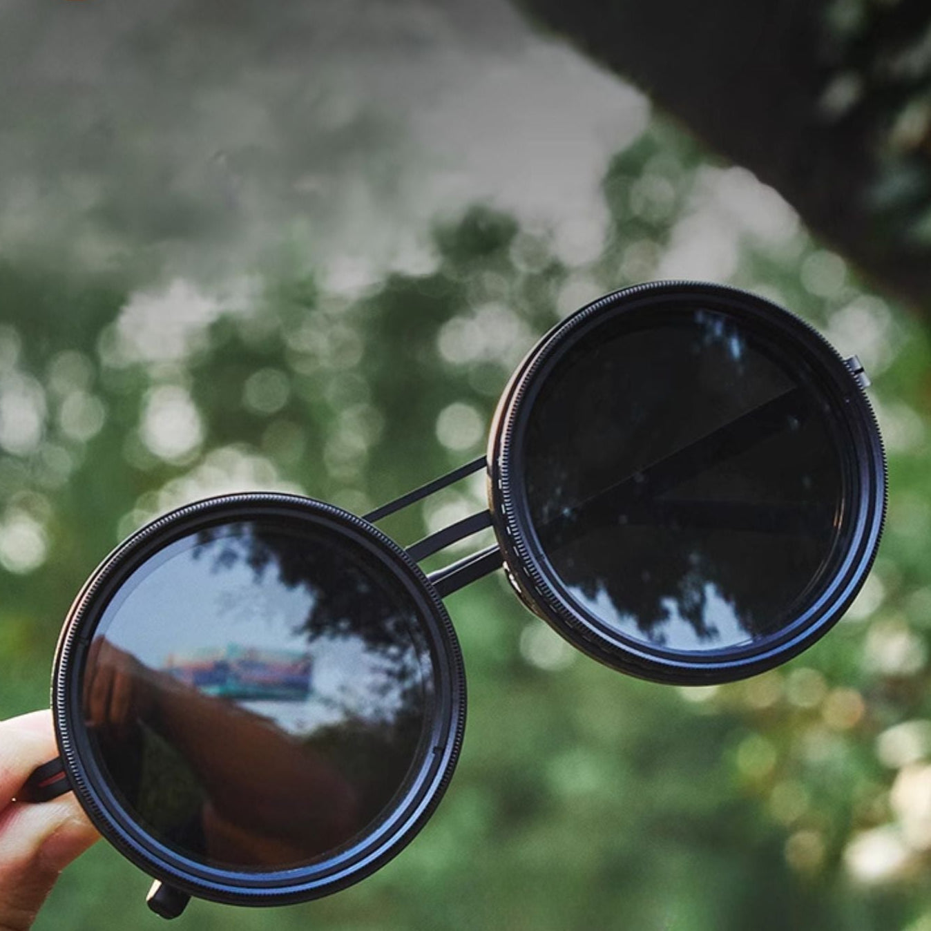 Unisexe - Lunettes de soleil rondes - Réduction de lumière réglable - Métal polarisé