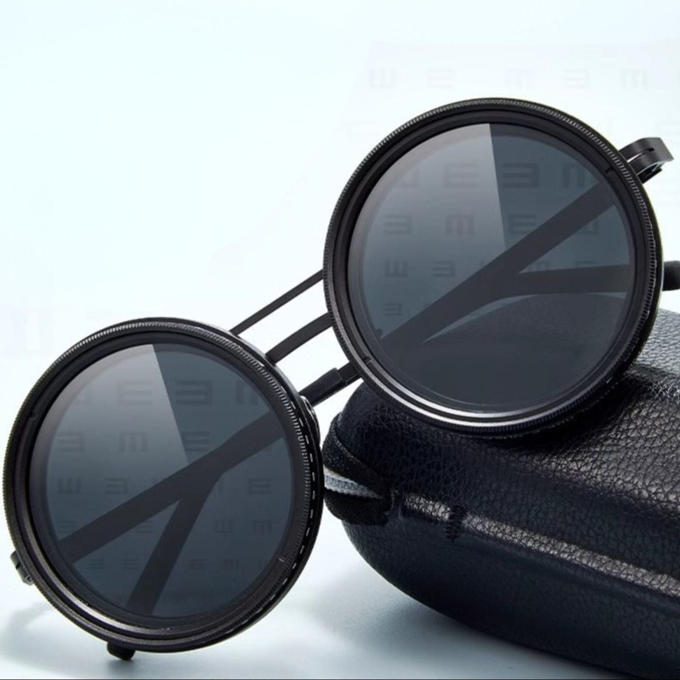 Unisexe - Lunettes de soleil rondes - Réduction de lumière réglable - Métal polarisé