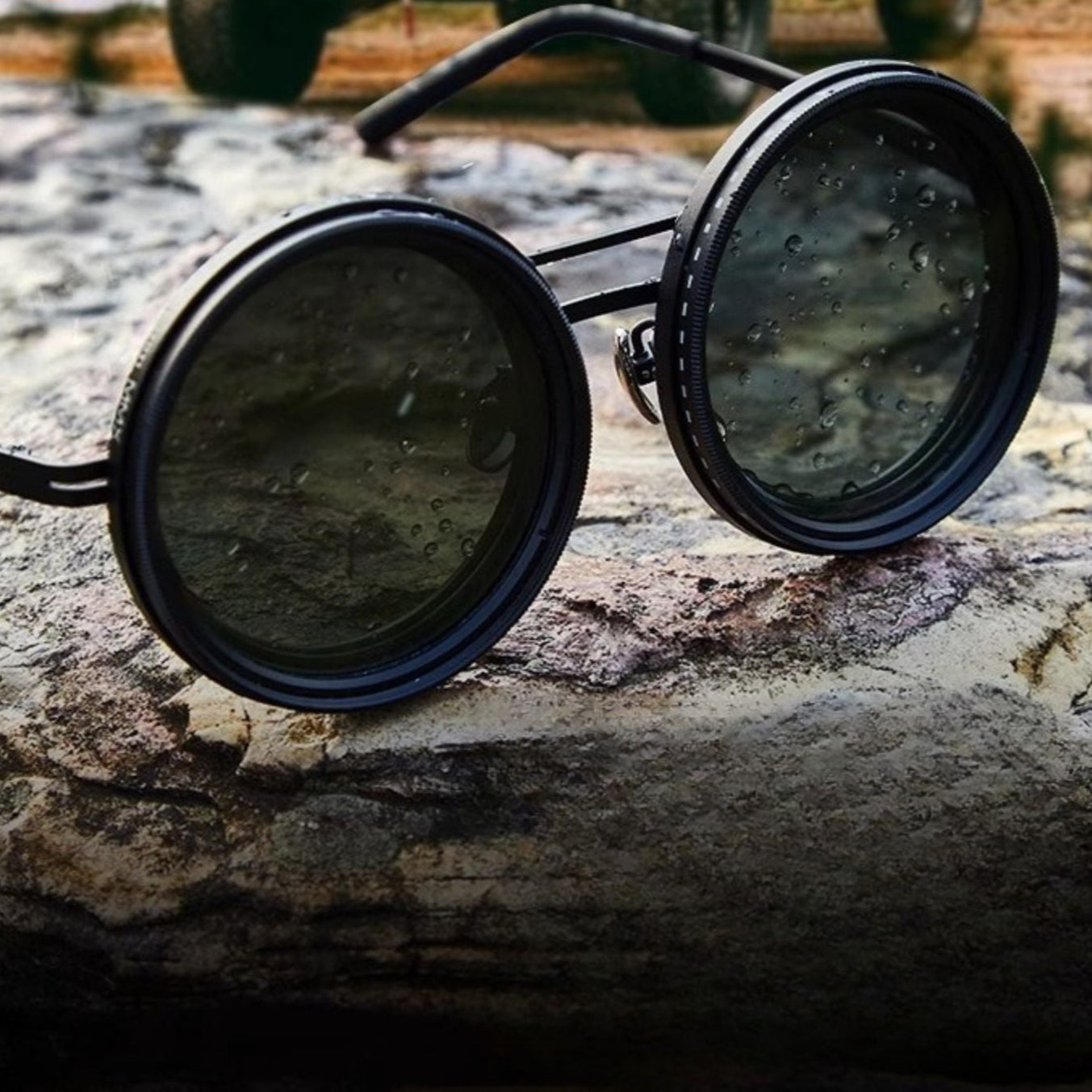 Unisexe - Lunettes de soleil rondes - Réduction de lumière réglable - Métal polarisé