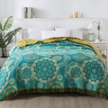 Couverture en Coton Mandala Teal pour Quatre Saisons