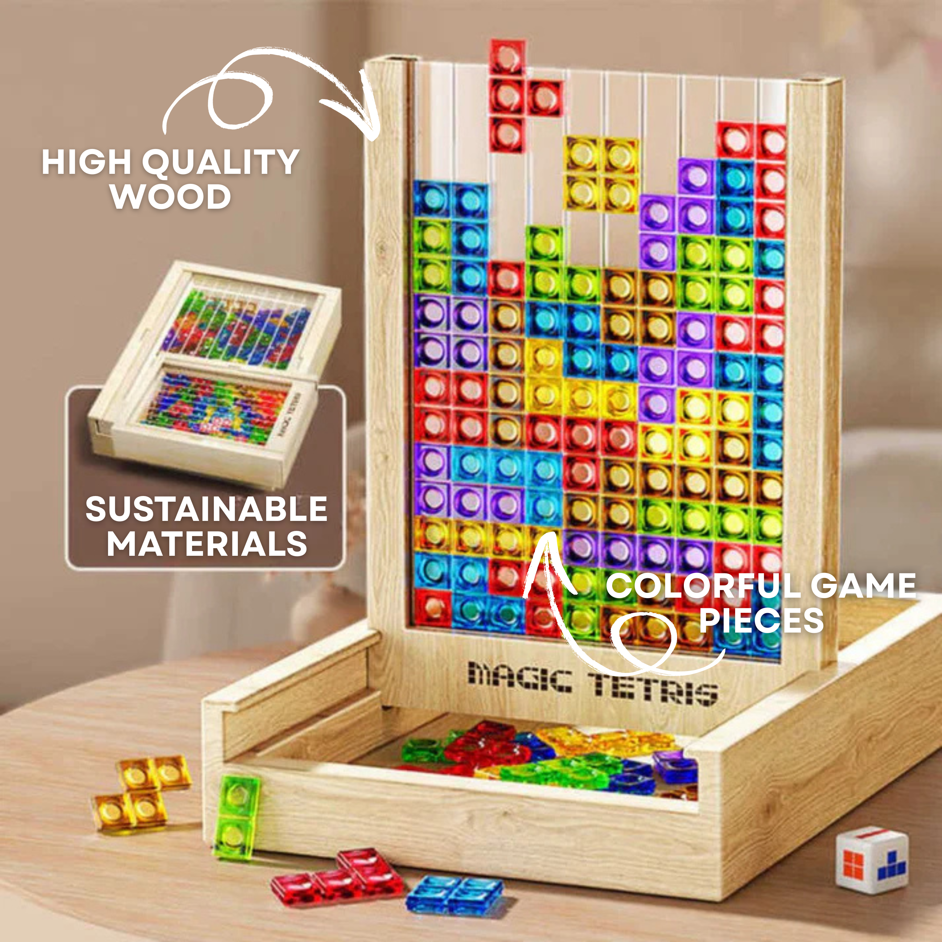 Tableau Tetris Ecoblock – Jeu de Puzzle en Bois pour Enfants et Adultes – Amusement Durable pour le Cerveau