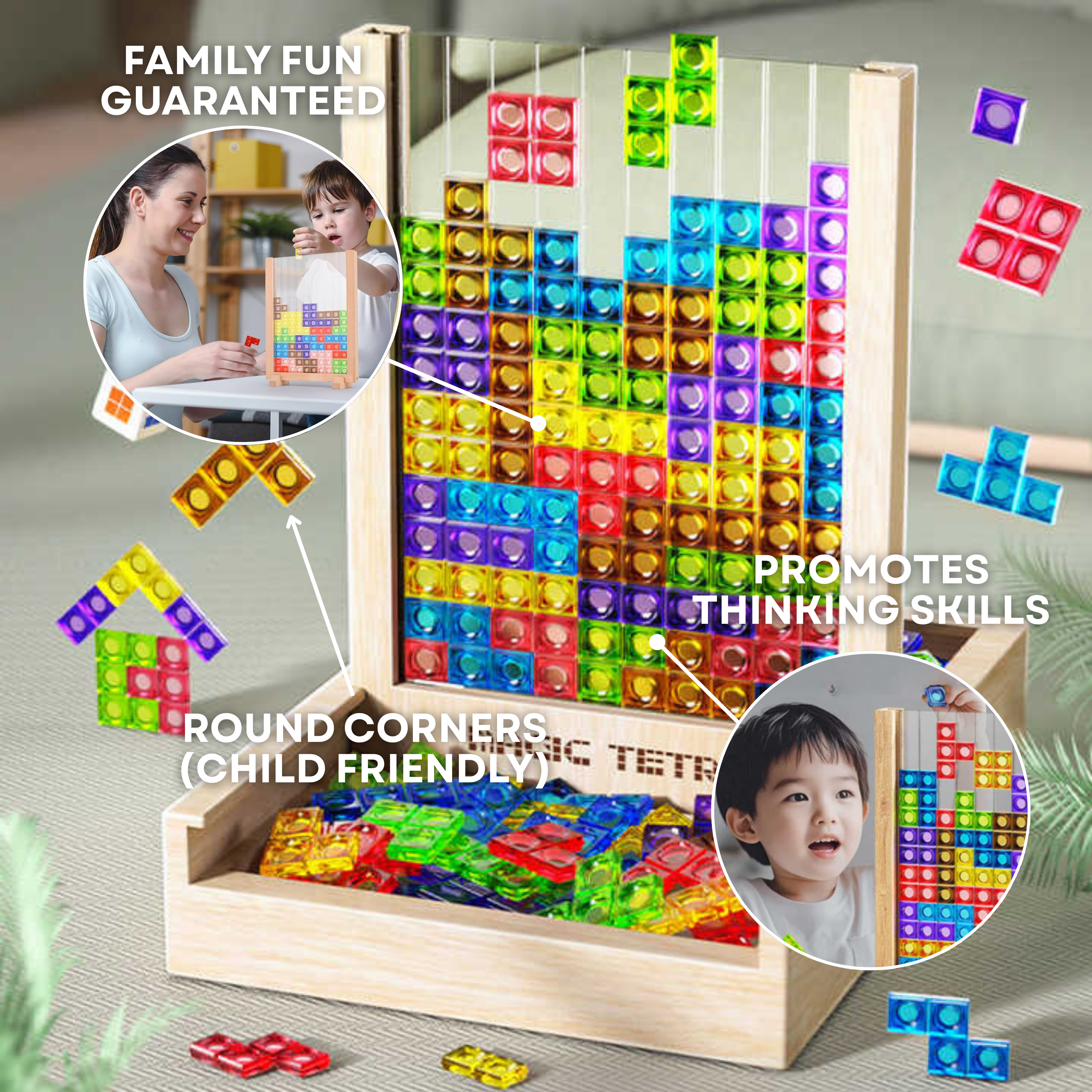 Tableau Tetris Ecoblock – Jeu de Puzzle en Bois pour Enfants et Adultes – Amusement Durable pour le Cerveau