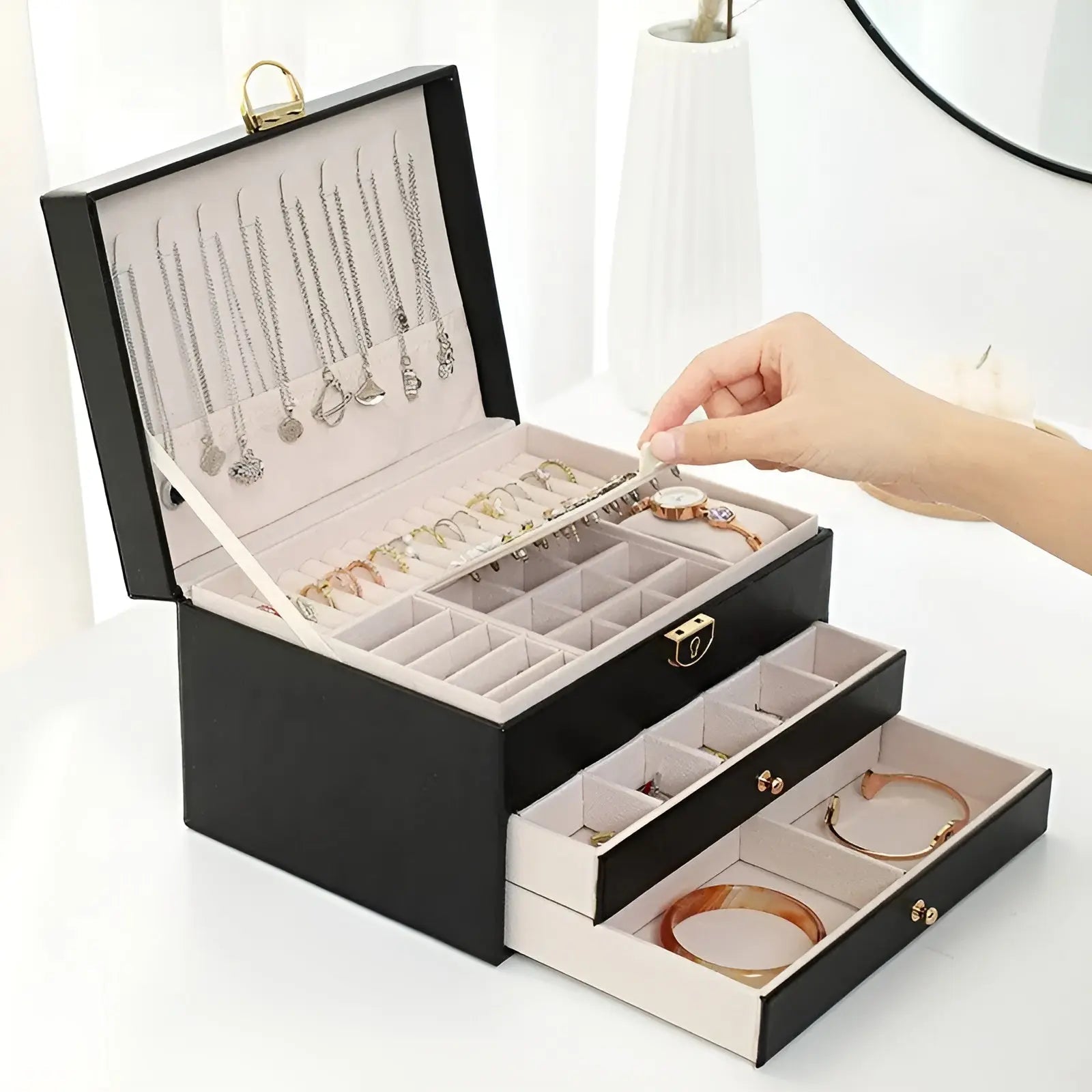 Boîte à Bijoux Multi-niveaux Luxueuse – EleganceBox