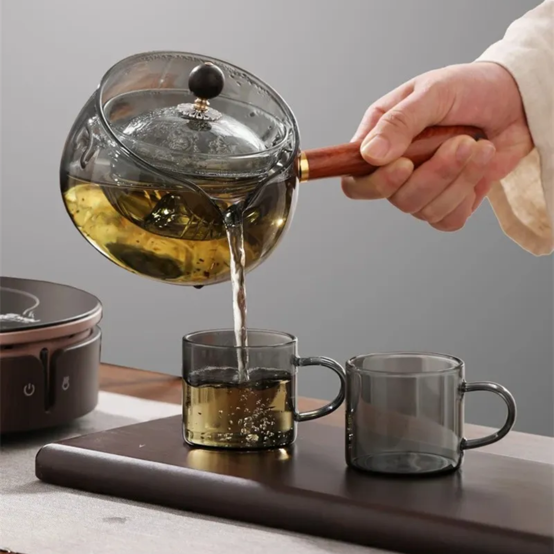 Théière rotative en verre | Théière moderne avec système de rotation pratique